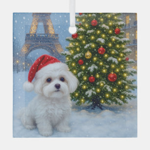 Maltese Holiday Glass Ornament