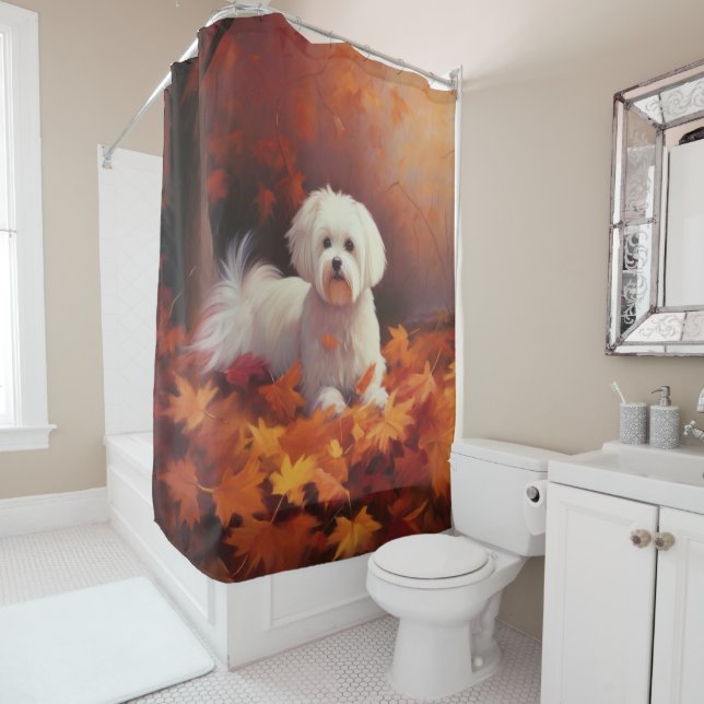 Maltese in Autumn Leaves Fall Inspire  (In Situ)
