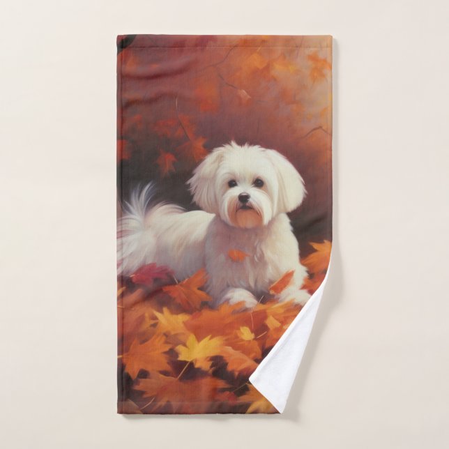 Maltese in Autumn Leaves Fall Inspire  Bath Towel Set (Hand Towel)