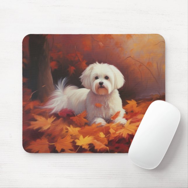 Maltese in Autumn Leaves Fall Inspire  Mouse Pad (With Mouse)