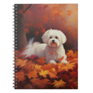 Maltese in Autumn Leaves Fall Inspire Notebook