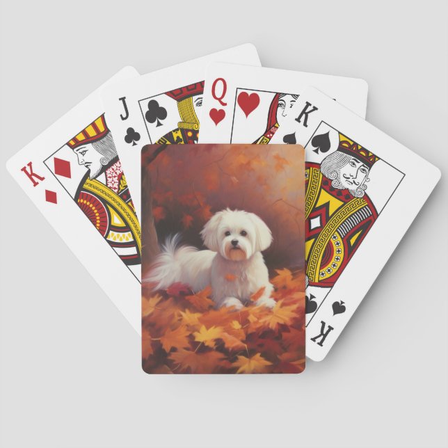 Maltese in Autumn Leaves Fall Inspire  Playing Cards (Back)