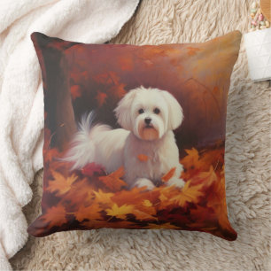Maltese in Autumn Leaves Fall Inspire Throw Pillow
