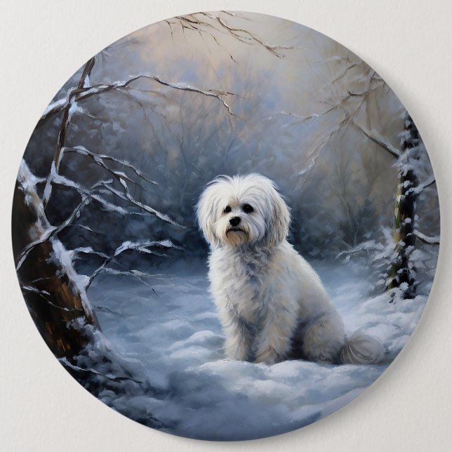 Maltese Let It Snow Christmas 6 Inch Round Button (Front)
