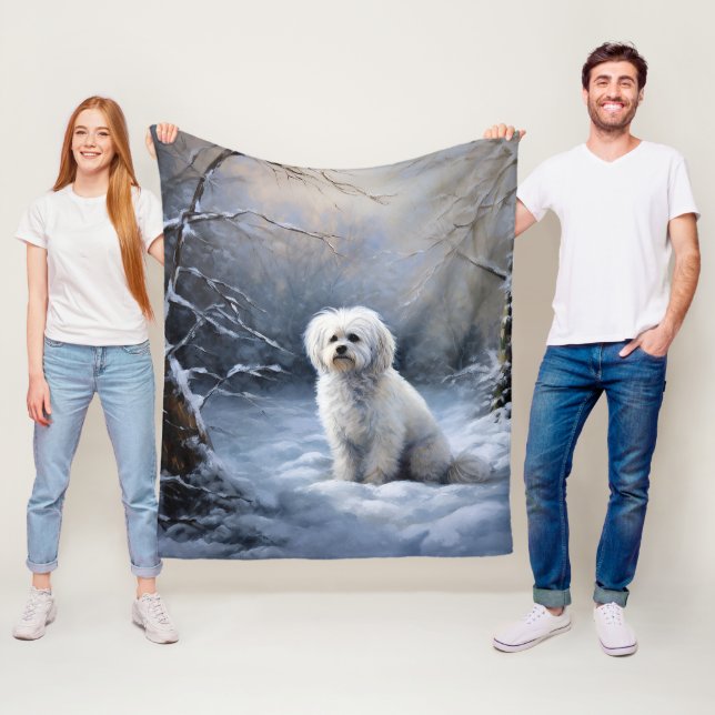 Maltese Let It Snow Christmas Fleece Blanket (In Situ)