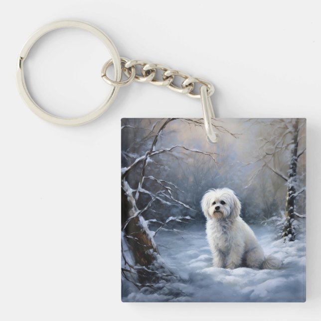 Maltese Let It Snow Christmas Keychain (Front)