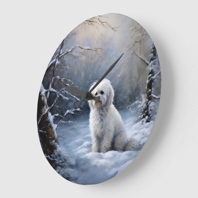 Maltese Let It Snow Christmas Large Clock (Angle)