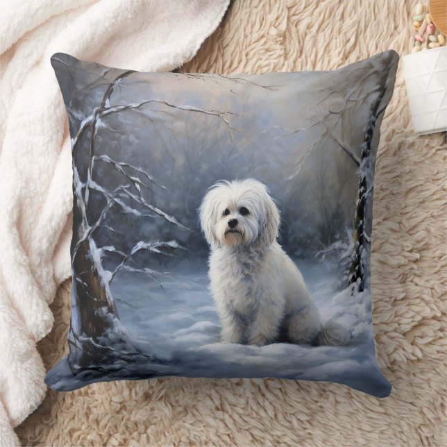 Maltese Let It Snow Christmas Throw Pillow (Blanket)