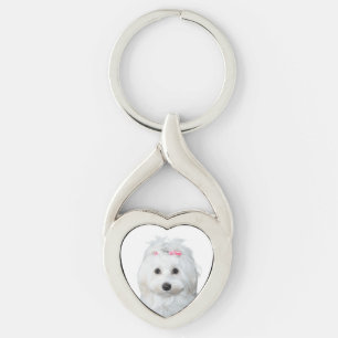 Maltese Lili in White Adorable Puppy  Keychain