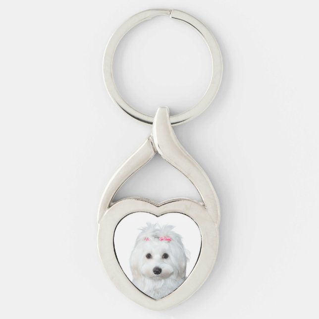 Maltese Lili in White Adorable Puppy  Keychain (Front)