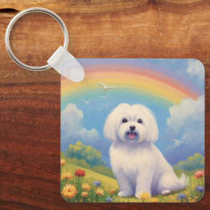 Maltese Memorial Custom Dog Name Rainbow Bridge Keychain