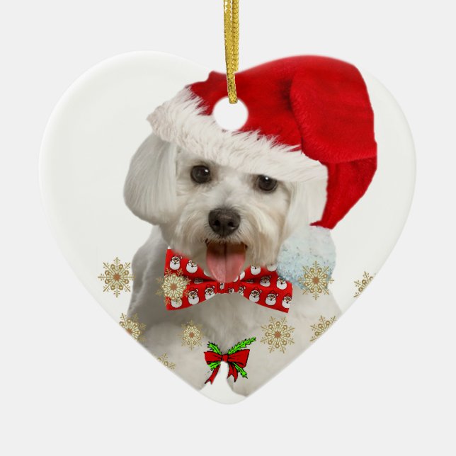 Maltese Merry Christmas Gifts Ceramic Ornament (Front)