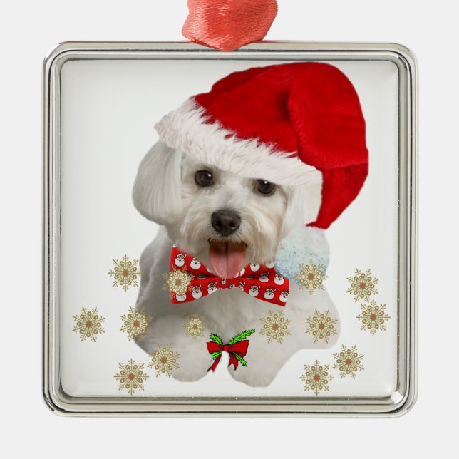 Maltese Merry Christmas Gifts Metal Ornament (Front)