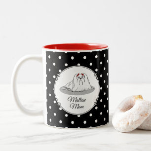Maltese Mom - Cute Dog Breed Mom Cartoon Two-Tone Coffee Mug