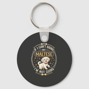 Maltese Not Going Dog Red Bow Tie Bone Frame Keychain