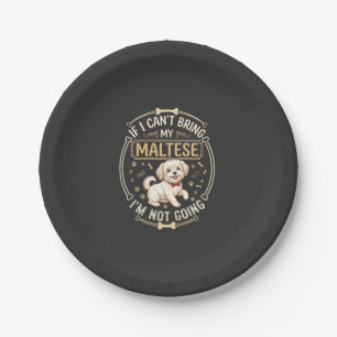 Maltese Not Going Dog Red Bow Tie Bone Frame Paper Plate