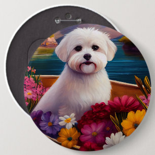 Maltese on a Paddle: A Scenic Adventure 6 Inch Round Button