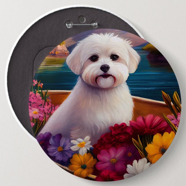 Maltese on a Paddle: A Scenic Adventure 6 Inch Round Button (Front & Back)