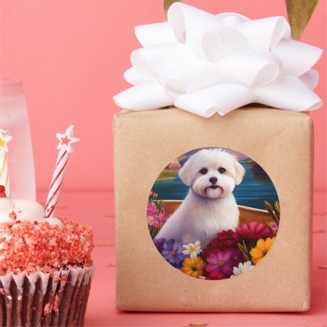 Maltese on a Paddle: A Scenic Adventure Classic Round Sticker (Party)