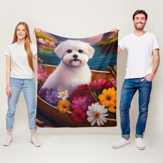 Maltese on a Paddle: A Scenic Adventure  Fleece Blanket (In Situ)