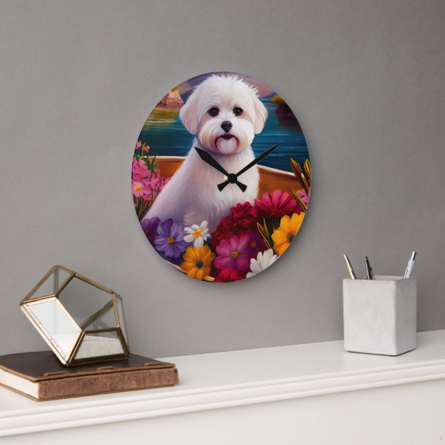 Maltese on a Paddle: A Scenic Adventure Large Clock (Office)