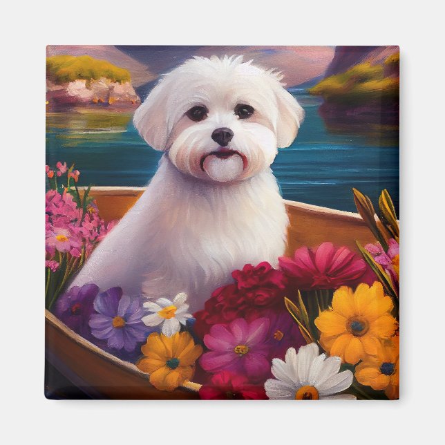 Maltese on a Paddle: A Scenic Adventure Magnet (Front)