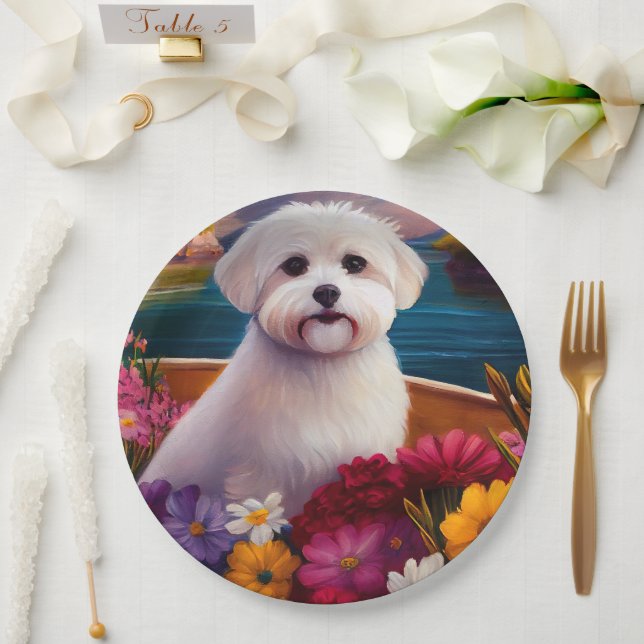 Maltese on a Paddle: A Scenic Adventure Paper Plate (Wedding)