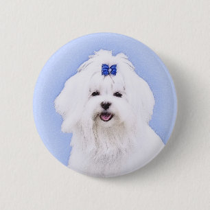 Maltese Painting - Cute Original Dog Art 2 Inch Round Button