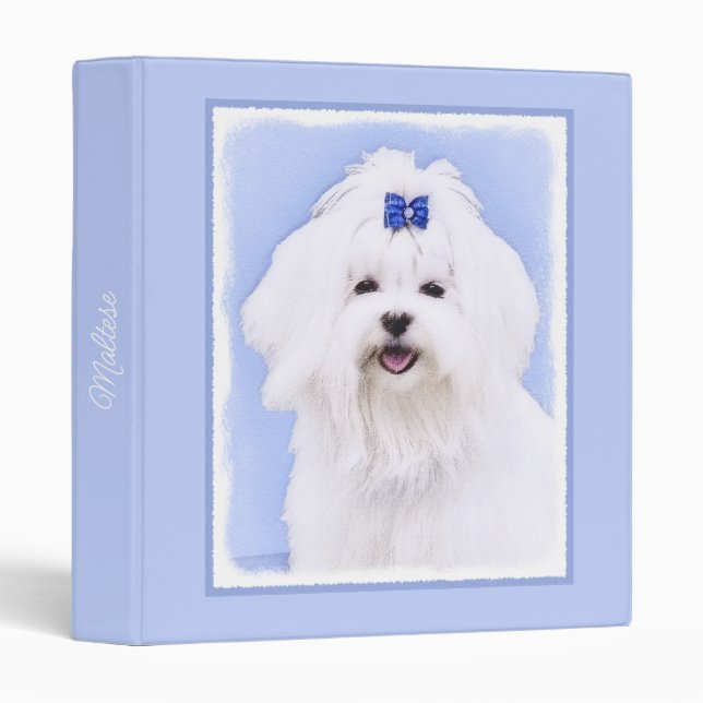 Maltese Painting - Cute Original Dog Art 3 Ring Bi Binder (Front/Spine)