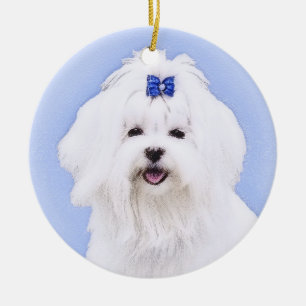 Maltese Painting - Cute Original Dog Art Ceramic Ornament