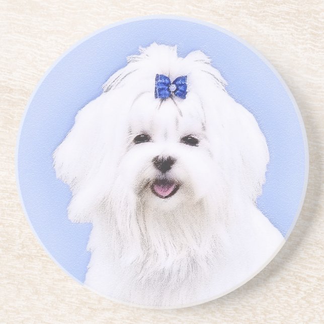 Maltese Painting - Cute Original Dog Art Coaster (Front)