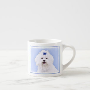 Maltese Painting - Cute Original Dog Art Espresso Cup
