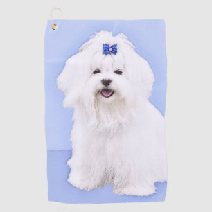 Maltese Painting - Cute Original Dog Art Golf Towel