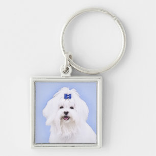 Maltese Painting - Cute Original Dog Art Keychain