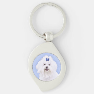 Maltese Painting - Cute Original Dog Art Keychain