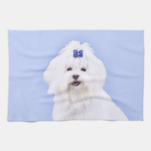 Maltese Painting - Cute Original Dog Art Kitchen Towel