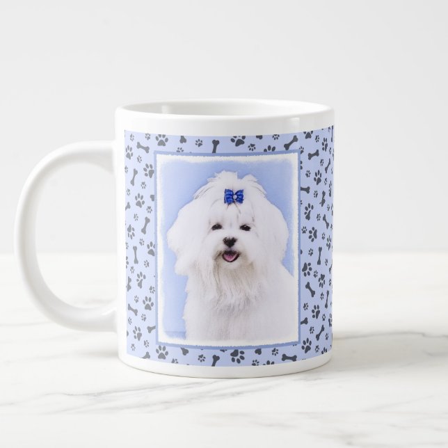 Maltese Painting - Cute Original Dog Art Large Coffee Mug (Left)
