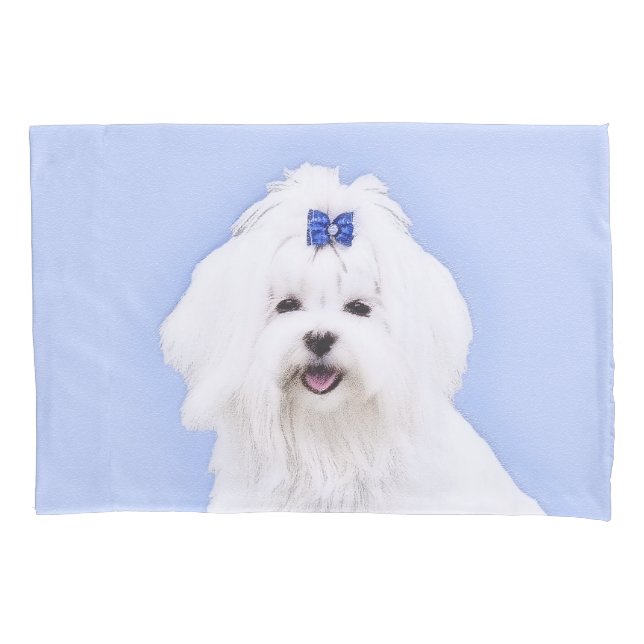 Maltese Painting - Cute Original Dog Art Pillowcase (Front)