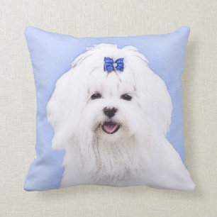 Maltese Painting - Cute Original Dog Art Throw Pillow