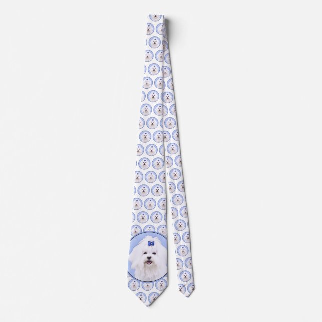 Maltese Painting - Cute Original Dog Art Tie (Front)
