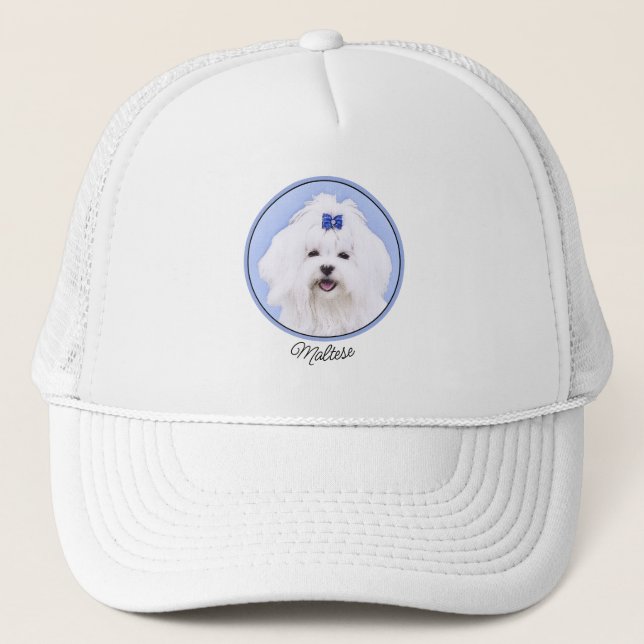 Maltese Painting - Cute Original Dog Art Trucker Hat (Front)