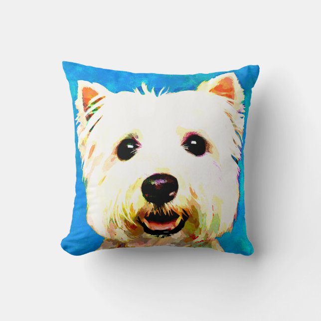 Maltese Pop Art Watercolor Portrait Throw Pillow (Front)