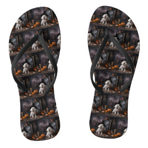 Maltese Pumpkins Halloween Scary Flip Flops