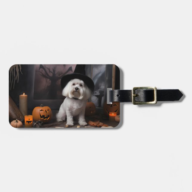 Maltese Pumpkins Halloween Scary  Luggage Tag (Front Horizontal)
