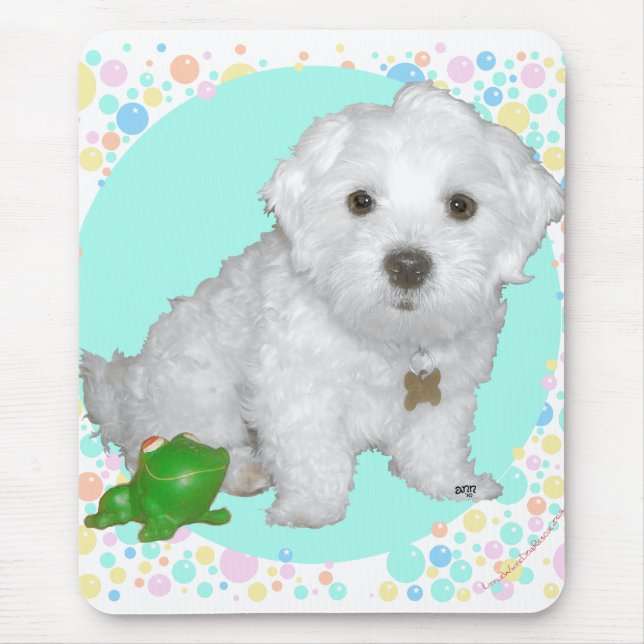 Maltese Pup with Bubbles Mouse Pad (Front)