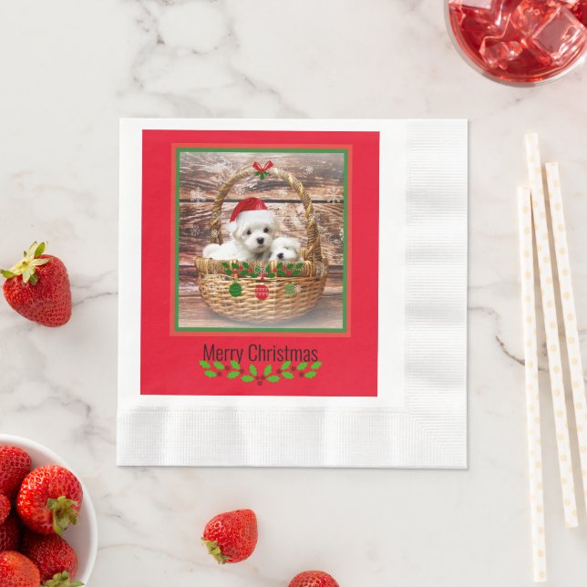 Maltese Puppies Christmas design Napkin (Insitu)