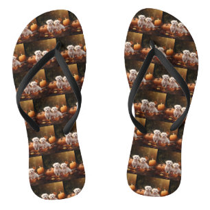 Maltese Puppy Autumn Delight Pumpkin  Flip Flops
