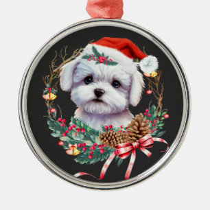Maltese Puppy Christmas, Xmas Maltese Dog Metal Ornament