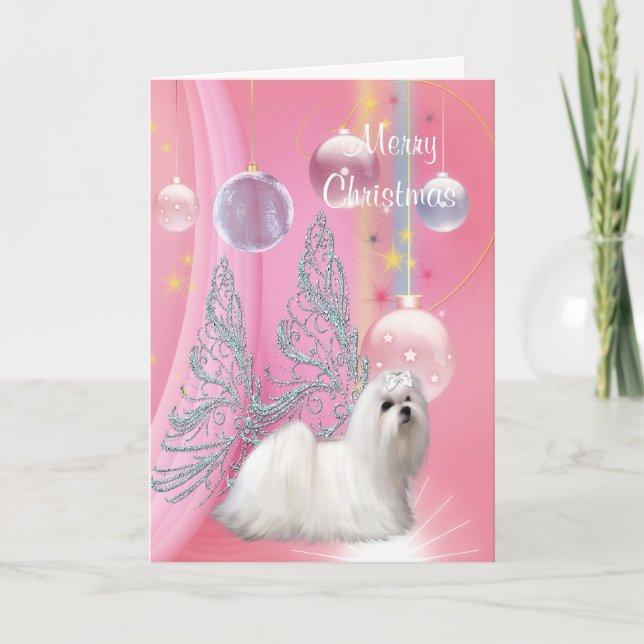 Maltese Puppy Dog Christmas Holiday Card (Front)