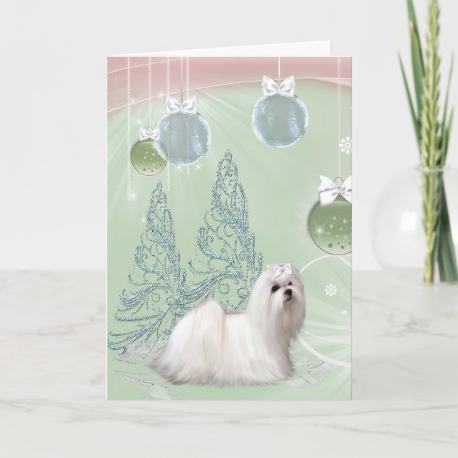 Maltese Puppy Dog Christmas Holiday Card (Front)
